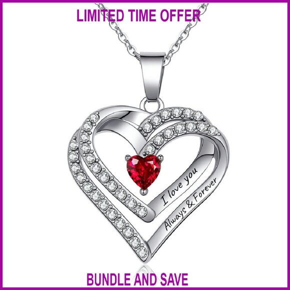 Personalized Birthstone Heart Necklace with Name Engraving Stainless Steel
